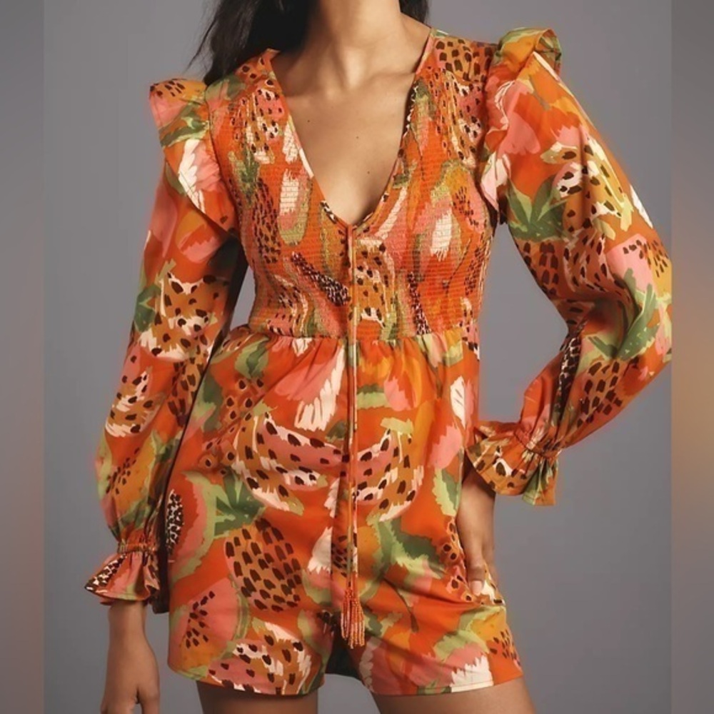 Farm Rio x Anthropologie Tropical Ruffle-Sleeve Romper